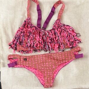 Maaji Pink Fringe Bikini Set - L